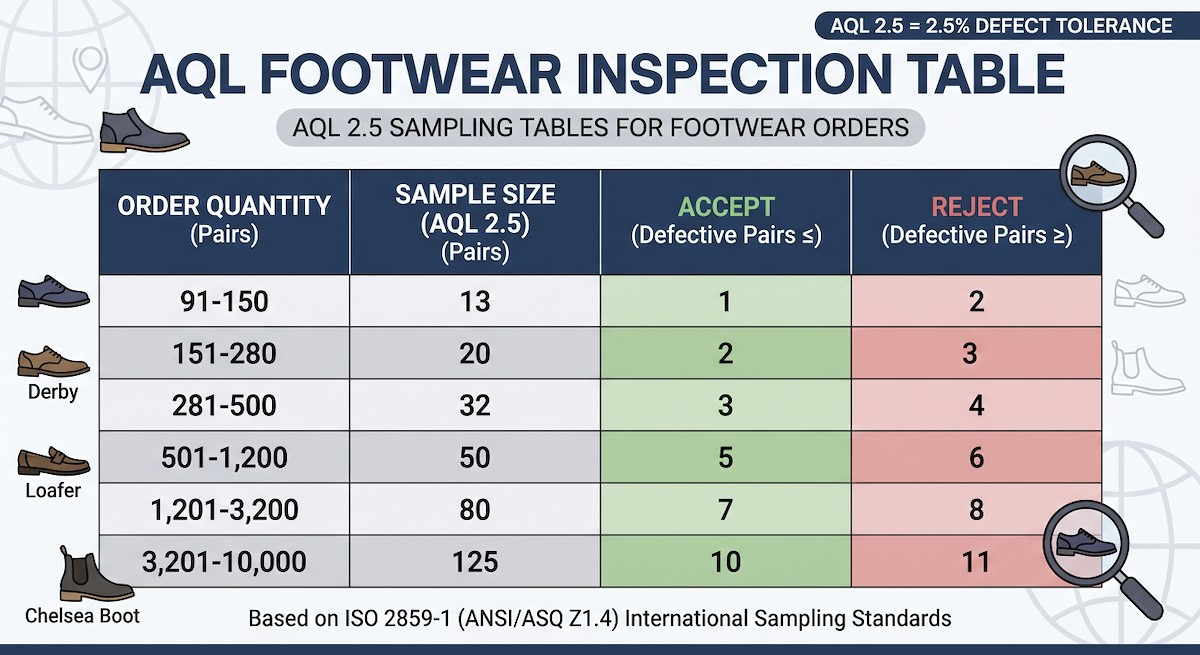 AQL inspection footwear quality control sampling table