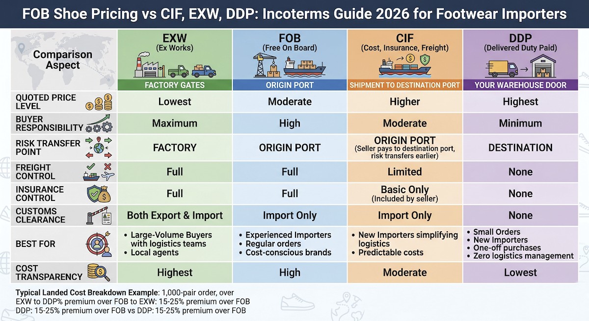 FOB shoe pricing comparison chart for footwear importers