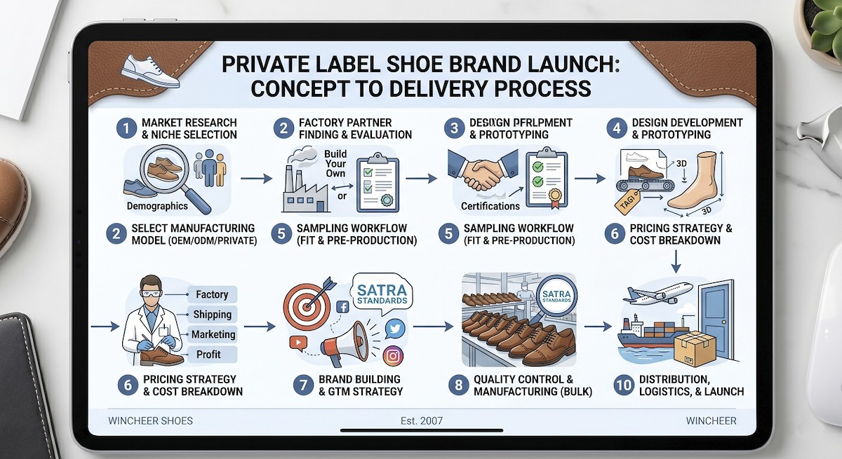 Private label shoes manufacturing process from concept to delivery