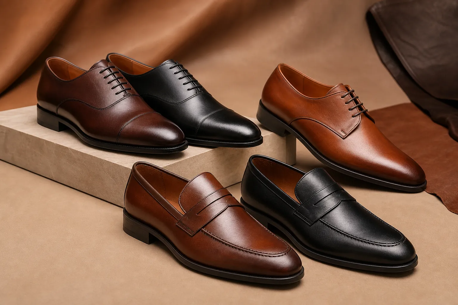 custom dress shoes collection showing Oxford Derby and Loafer styles for B2B buyers