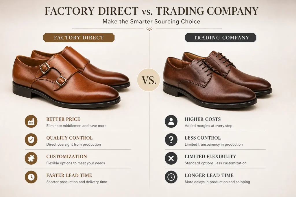 factory direct vs trading company shoes sourcing comparison