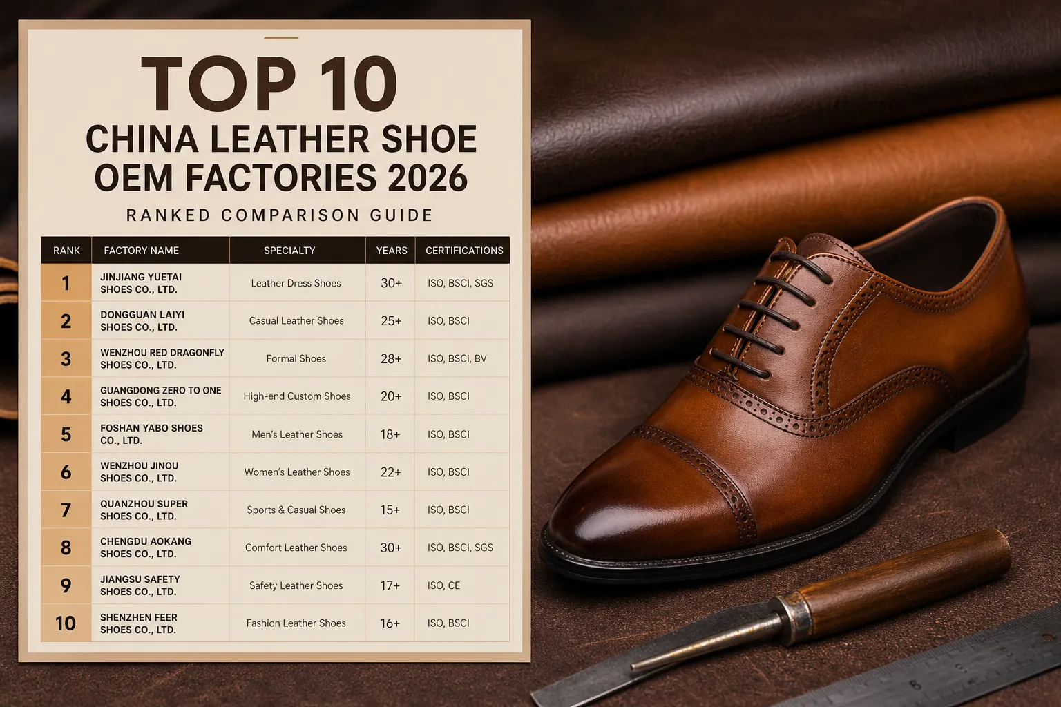 top 10 China leather shoe OEM factories 2026 ranked comparison guide